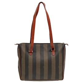 Fendi-FENDI Pecan Canvas Tote Bag Brown Black Gold Auth bs19326-Brown,Black,Golden