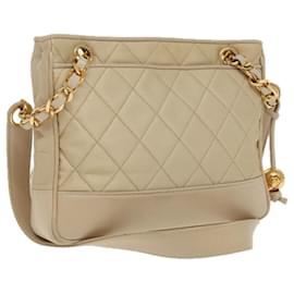 Chanel-CHANEL Matelasse Chain Shoulder Bag Satin Beige Gold CC Auth ep6261-Beige,Golden