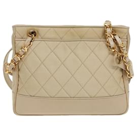 Chanel-CHANEL Matelasse Chain Shoulder Bag Satin Beige Gold CC Auth ep6261-Beige,Golden