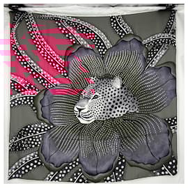 Hermès-silk scarf "Baobab cat"-Black,Pink,White,Grey