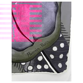 Hermès-silk scarf "Baobab cat"-Black,Pink,White,Grey