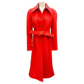 Marc Jacobs Red Belted Button-Front Mid-Length Wool Coat Red