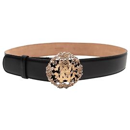 Black Roberto Cavalli Leather Medallion Buckle Belt Size US S Black