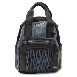Miu Miu Matelassé Denim Leather Backpack Blue