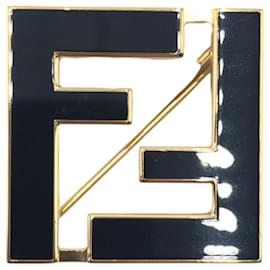 Fendi-Fendi Forever Metal Brooch Black/Gold-Black