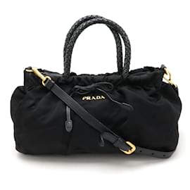 Prada-Prada Nylon Leather 2WAY Tote Handbag-Black
