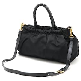 Prada-Prada Nylon Leather 2WAY Tote Handbag-Black