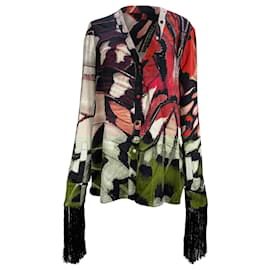 Alexander Mcqueen- Alexander Mcqueen Butterfly Print Fringed Blouse in Multicolor Viscose-Multiple colors