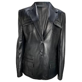 Tom Ford- Tom Ford Single-Breasted Blazer with Pockets in Black Leather-Black