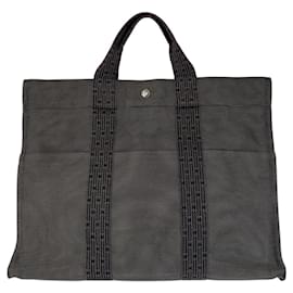 Hermès-Sac tote Herline MM en toile Hermes-Gris