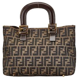 Fendi-Fendi Zucca Canvas Leather Handbag-Green