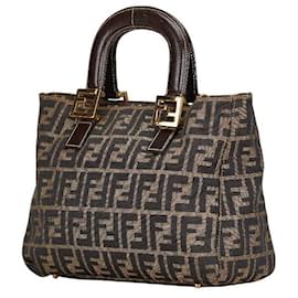 Fendi-Fendi Zucca Canvas Leather Handbag-Green