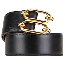 Hermès-Hermes Chaine d'Ancre Leather Belt Black Gold-Black