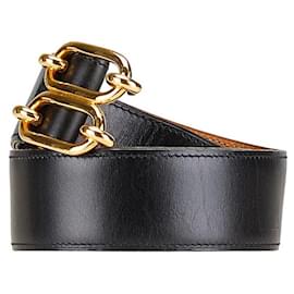 Hermès-Hermes Chaine d'Ancre Leather Belt Black Gold-Black