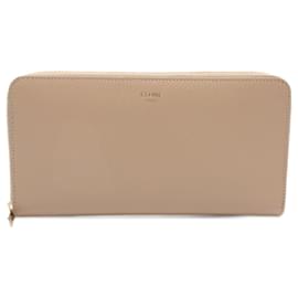 Céline-Celine Large Leather Zip Wallet Beige-Brown,Beige