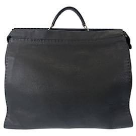Fendi-Fendi Peekaboo Leather Business Bag-Grey