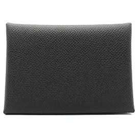 Hermès-Hermes Calvi Card Case Black Leather-Black