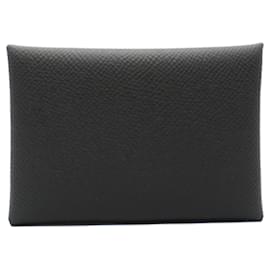 Hermès-Hermes Calvi Card Case Black Leather-Black
