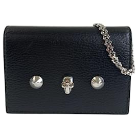 Alexander Mcqueen-Alexander McQueen Skull Studs Leather Chain Shoulder Bag-Black