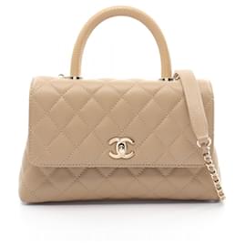 Chanel-Chanel Caviar Skin Coco Handle Flap Handbag A92990-Brown,Beige
