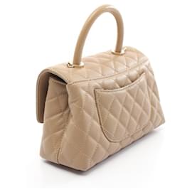 Chanel-Chanel Caviar Skin Coco Handle Flap Handbag A92990-Brown,Beige