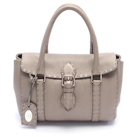 Fendi-Sac à main en cuir Fendi Selleria Mini Linda-Marron,Beige