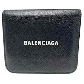 Balenciaga-Portefeuille compact en cuir mini Balenciaga 594216-Noir