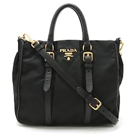 Prada-Prada Nylon Leather Mini Tote 2WAY Handbag-Black