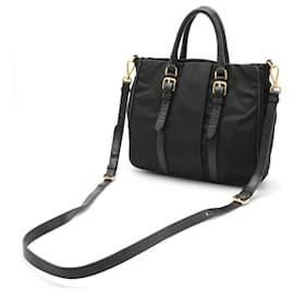 Prada-Prada Nylon Leather Mini Tote 2WAY Handbag-Black