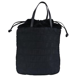 Fendi-FENDI Zucca Canvas Hand Bag Black Auth 97410-Black