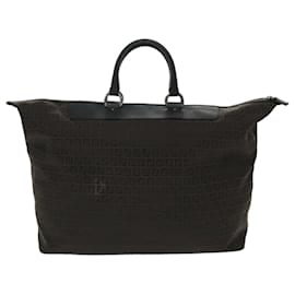 Fendi-FENDI Zucchino Canvas Boston Bag Dark Brown Black Silver Auth bs19297-Black,Silvery,Dark brown