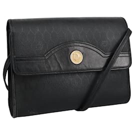 Christian Dior-Christian Dior Honeycomb Canvas Shoulder Bag PVC Leather Black Gold Auth bs19282-Black,Golden