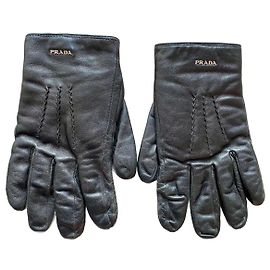 Prada Black Lamb Leather Gloves Black