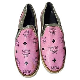 MCM Visetos Logo Slip-On Sneakers Pink Size 36 Pink