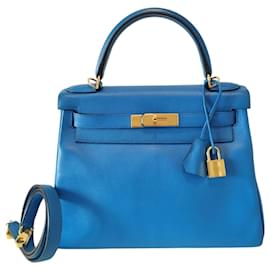 Hermès-Hermès Kelly 28 bag in blue leather-Blue