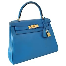 Hermès-Hermès Kelly 28 bag in blue leather-Blue