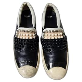 Fendi-Fendi Leather Studded Karl Lover Slip On Sneakers Black/White Size 37-Black,White