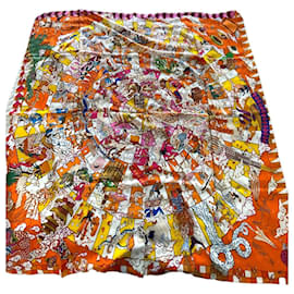 Hermès-Épopée d’Hermès shawl, 140cm-Multiple colors,Orange
