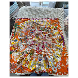 Hermès-Épopée d’Hermès shawl, 140cm-Multiple colors,Orange