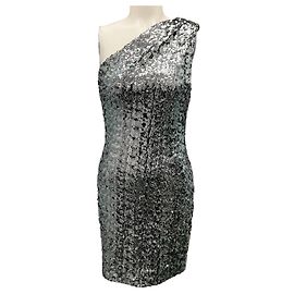 Haney Silver Metallic Sequined One Shoulder Mini Dress Silvery