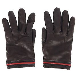 Gants d'hiver Gucci Web en cuir marron Marron