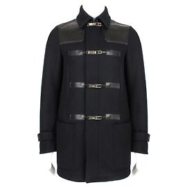 Valentino Garavani Valentino Leather Detailed Duffle Coat Black Blue