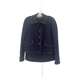 Chanel 1992 leather button suit set Blue