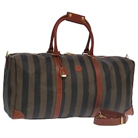 Fendi-Sac Boston en toile Pecan FENDI marron noir or Auth fm4002-Marron,Noir,Doré