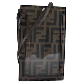 Fendi-FENDI Zucca Canvas Smartphone Holder Brown Black Silver 7AR737 A5TL Auth 97888-Brown,Black,Silvery