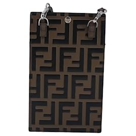 Fendi-FENDI Zucca Canvas Smartphone Holder Brown Black Silver 7AR737 A5TL Auth 97888-Brown,Black,Silvery