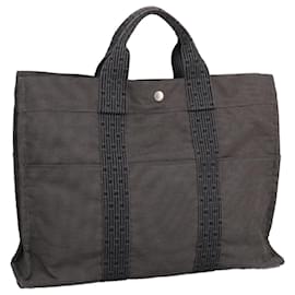 Hermès-HERMES Sac Tote Her Line MM Nylon Gris Argent Auth th5380-Marron,Argenté