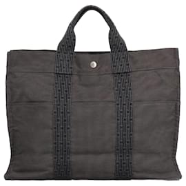 Hermès-HERMES Sac Tote Her Line MM Nylon Gris Argent Auth th5380-Marron,Argenté