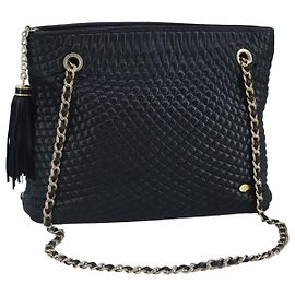 BALLY Bolsa de Ombro de Corrente de Couro Preto e Ouro Auth 97462 Preto Dourado