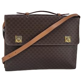 Céline-CELINE Macadam Canvas Business Bag PVC Leather 2way Brown Gold Auth 96233-Brown,Golden